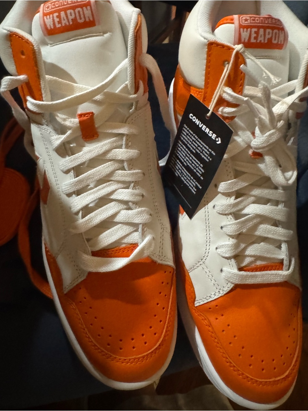 Converse Weapon Mid White and Orange Retro Basketball Sneakers, Sizes 12 & 10.5 - Picture 4 of 15
